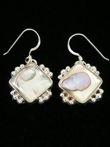 Burt Francisco - Navajo<br>3/4" Earrings<br>Abalone Diamonds<br>Hook<br>Silver Bead Accents<br>Sterling Silver