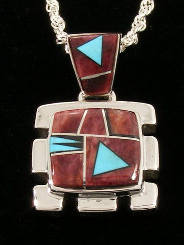 Z Calvin Begay - Navajo Jewelry<br>Pendant with Chain<br>Multi-Inlay Purple Spiny<br>Turquoise, &  Jet