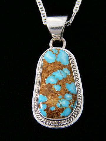 Z Leonard Jim<br>Navajo Jewelry<br>Pendant with 18" Silver Chain<br>#8 Boulder Turquoise