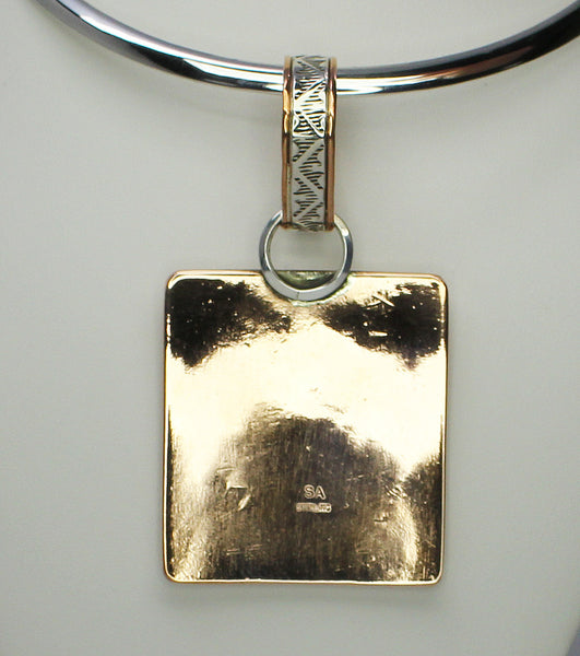 Z Randy Secatero & Sylvana Apache<br>Navajo Pendant - Buckle Sized<br>XLarge Vertical Rectangle<br>Copper with Sterling Silver Overlay and Vertical Diamond Stamping