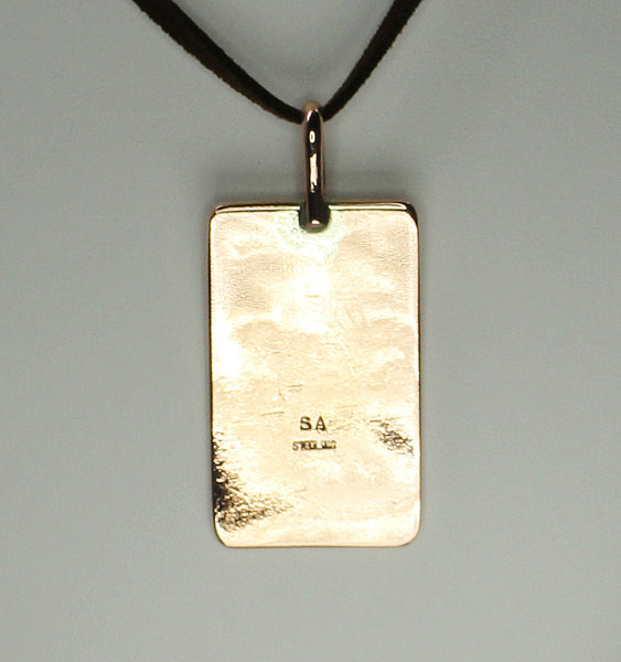 Z Randy Secatero & Sylvana Apache -Navajo<br>PDCS<br> Pendant - Large Vertical Rectangle<br><br>Copper with Sterling Silver Overlay and Vertical Diamond Stamping<br>Adjusable Leather Chain