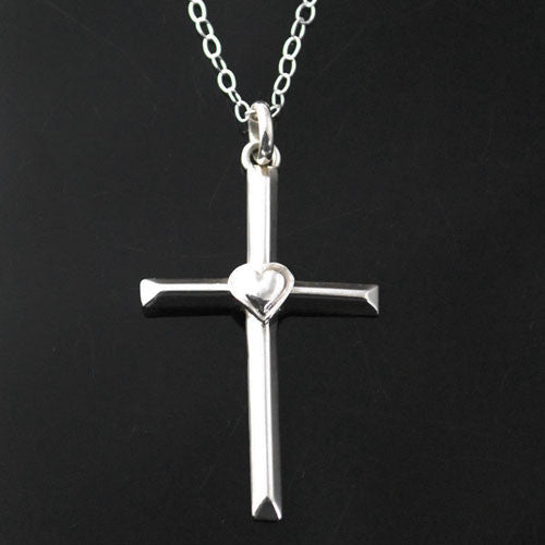 Bryant Martinez - Navajo<br>Pendant - Cross with Heart<br>Sterling Silver on 18" SS Chain