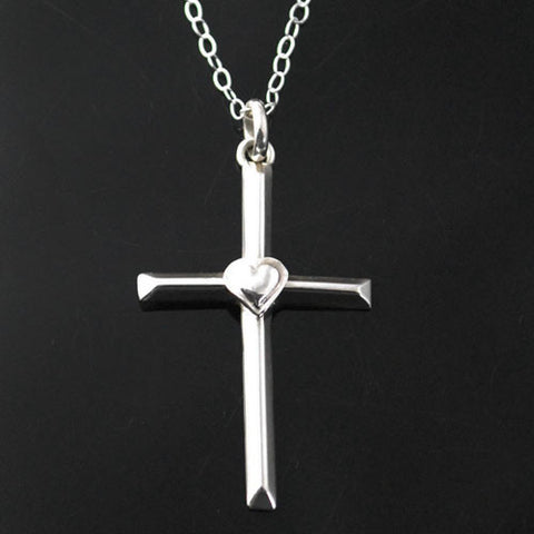 Bryant Martinez - Navajo<br>Pendant - Cross with Heart<br>Sterling Silver on 18" SS Chain