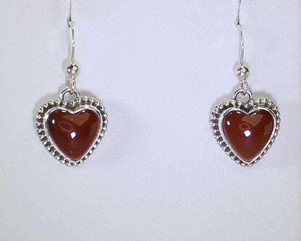 Z Various Artists<br>Native American Jewelry<br>Earrings - French Wire<br>Red Carnelian Heart w Sterling Dots Perimeter