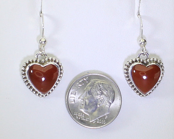 Z Various Artists<br>Native American Jewelry<br>Earrings - French Wire<br>Red Carnelian Heart w Sterling Dots Perimeter