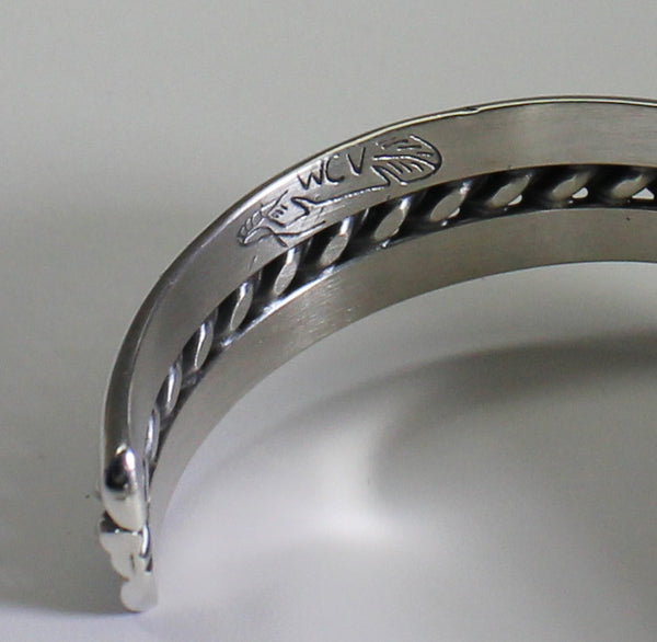 Z Wil Vandever - Navajo Jewelry<br>Bracelet - 7/8" Cuff Silver with<br>Dark Turquoise Oval Cabochon<br> Size 6-1/2" (Medium)