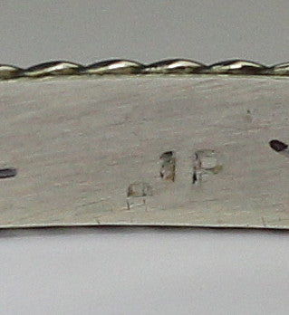 Z J Peynetsa - Zuni Jewelry<br>Bracelet Cuff 1/4" Channel Inlay<br>10 White Mother of Pearl Rectangles<br>Sterling Silver<br>with Twist Wire Accents<br>Size 6-1/2 (Medium)