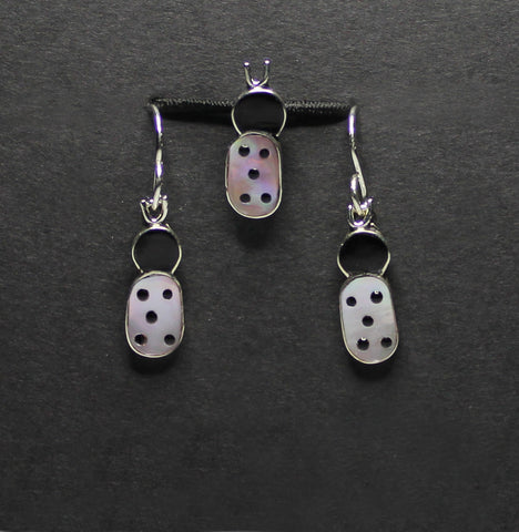 SC - Zuni Jewelry<br>Set Ladybug Multi-Inlay<br>Pink Iridescent Shell & Jet<br>Earrings-French Wire & Pendant  with Sterling Silver Chain (not pictured)