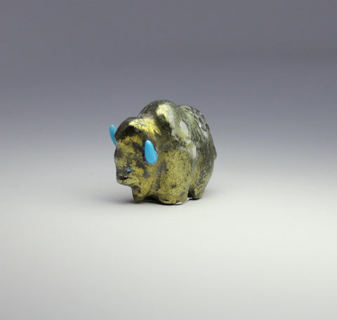 Z Bison/Buffalo<br>Zuni Fetish Carving<br>Michael Sanchez<br>Iron Pyrite (Fool's Gold)<br>with Turquoise Accents