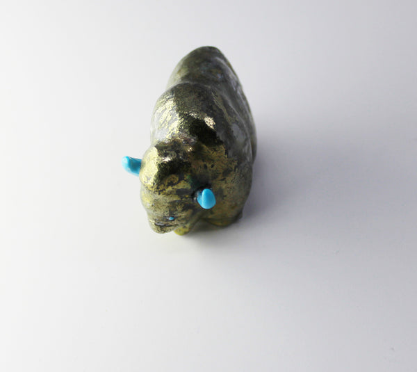Z Bison/Buffalo<br>Zuni Fetish Carving<br>Michael Sanchez<br>Iron Pyrite (Fool's Gold)<br>with Turquoise Accents