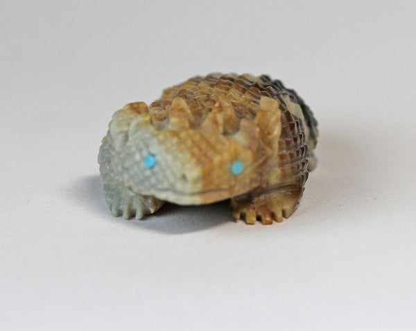 Z Horned Toad<br>Zuni Fetish Carving<br>Sedrick Banteah<br>Picasso Marble w Turquoise Accents