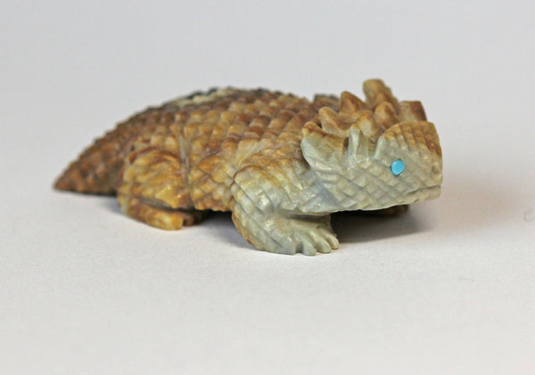 Z Horned Toad<br>Zuni Fetish Carving<br>Sedrick Banteah<br>Picasso Marble w Turquoise Accents