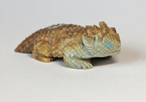 Z Horned Toad<br>Zuni Fetish Carving<br>Sedrick Banteah<br>Picasso Marble w Turquoise Accents