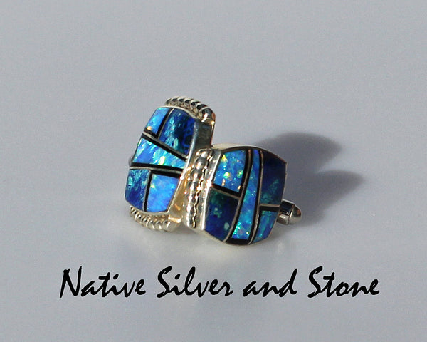 Nataanii - John Charley - Navajo<br>Cuff Links Multi-Inlay <br>Azurite, Opal, Onyx
