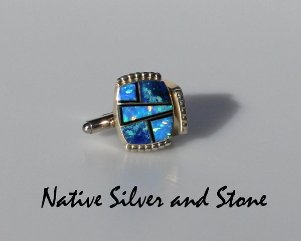 Nataanii - John Charley - Navajo<br>Cuff Links Multi-Inlay <br>Azurite, Opal, Onyx
