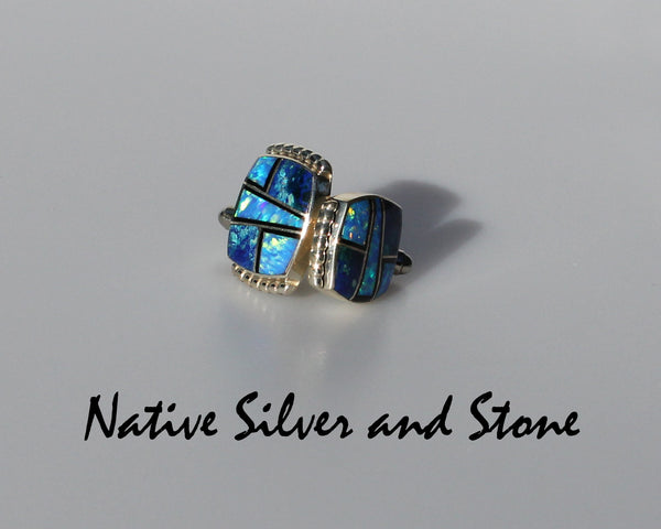 Nataanii - John Charley - Navajo<br>Cuff Links Multi-Inlay <br>Azurite, Opal, Onyx