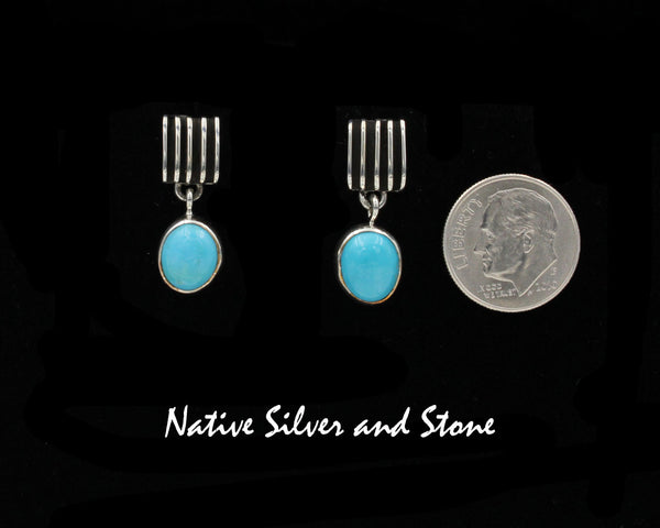 Z Frances Jones - Navajo<br>15/16" Earrings<br>Rails - Small Rectangle<br>Turquoise Oval<br>Post<br>Sterling Silver
