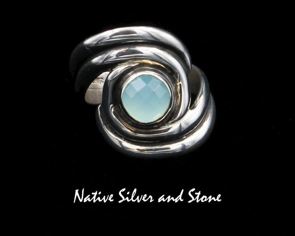 Z Bilagaanas - Native American Jewelry<br>RGCH<br>7/8" Ring<br>Chalcedony-Faceted<br>Swirls-Sterling Silver<br>Size 9