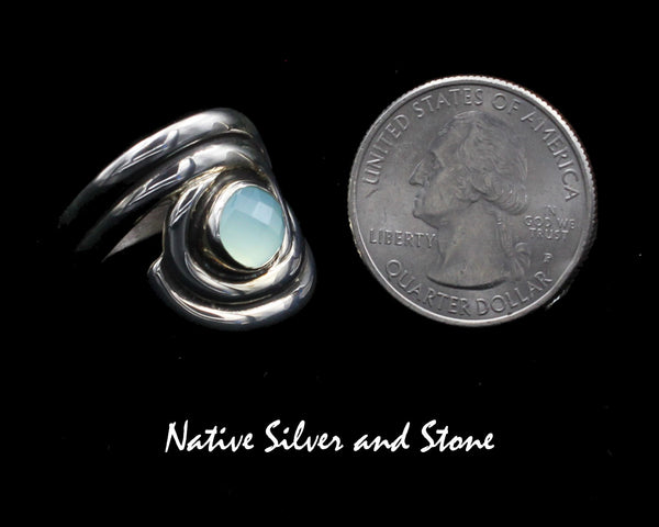 Z Bilagaanas - Native American Jewelry<br>RGCH<br>7/8" Ring<br>Chalcedony-Faceted<br>Swirls-Sterling Silver<br>Size 9
