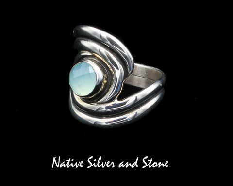 Z Bilagaanas - Native American Jewelry<br>RGCH<br>7/8" Ring<br>Chalcedony-Faceted<br>Swirls-Sterling Silver<br>Size 9