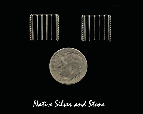 Z Karlex Yazzie - Navajo<br>1/2" Earrings <br>Linear Contrasting Rails<br>Post<br>Sterling Silver