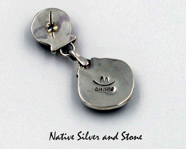 Miscellaneous Artist - "M"<br>Navajo Earrings - Dangle Post<br>Double Cabochon (Oval & Triangle)<br>Onyx & Lapis in Sterling Silver