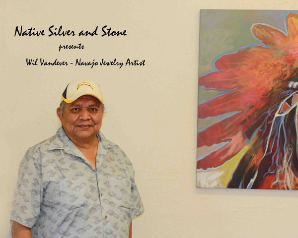 Z Wil Vandever - Navajo Jewelry<br>Bracelet - 1-1/16" Cuff Silver w<br>Birdseye Kingman Turquoise Oval Cabochon<Br>Size 6-9/16" (Medium)