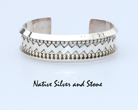 Jimmie Yazzie - Navajo<br>3/4" Bracelet (Cuff)<br>Overlay Sterling<br>Zig Zags & Beaded Design<br>Size 6-1/4 (Medium)