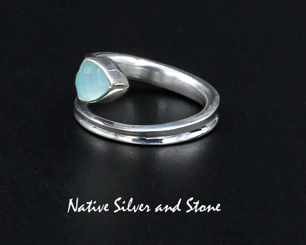 Z Navajo<br>RGCH<br>Ring<br>Faceted Chalcedony Triangle<br>Dinner Ring<br>Sterling Silver<br>Size 8