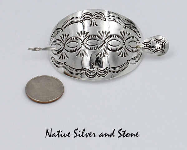Z Miscellaneous Artist - Navajo Jewelry<br>1-1/2" Hair Barrette w Pin<br> Stamped<br>Oxidized Sterling Silver