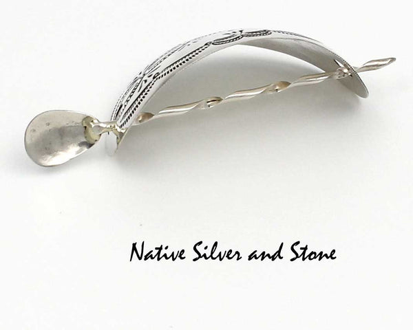 Z Miscellaneous Artist - Navajo Jewelry<br>1-1/2" Hair Barrette w Pin<br> Stamped<br>Oxidized Sterling Silver