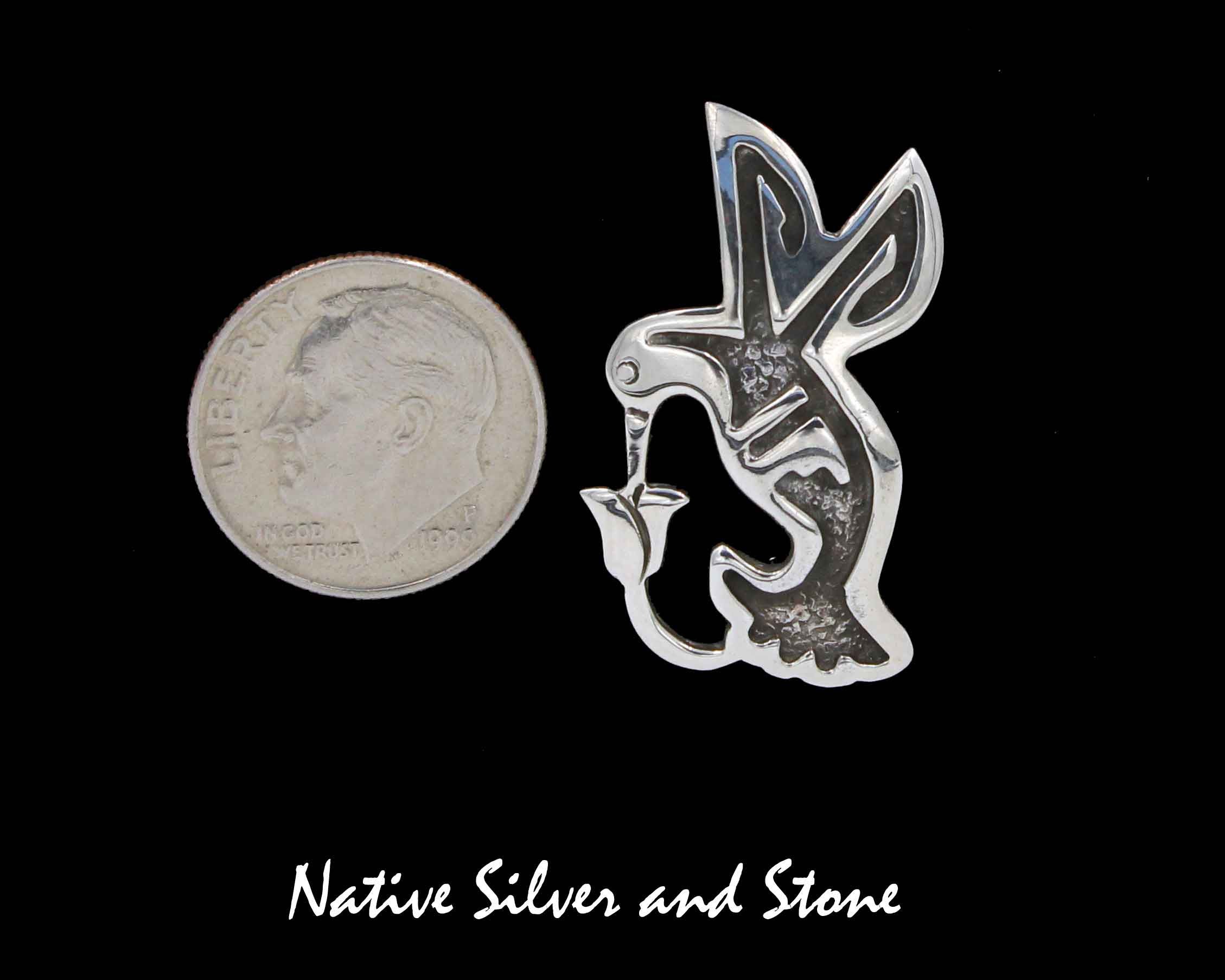 Navajo Jewelry PinHummingbird FlowerSterling Silver Sandcast