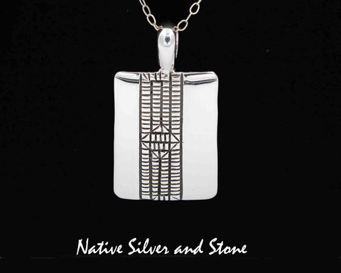 Z Elgin Tom, Navajo<br>1" Pendant (Only)<br>Maize Design<br>Vertical Rectangle<br>Oxidized Cast Sterling Silver