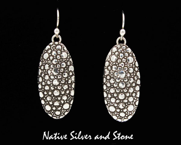 Native American Jewelry - Navajo<br>1-1/8" Earrings<br>Narrow Oval Lizard Skin Design