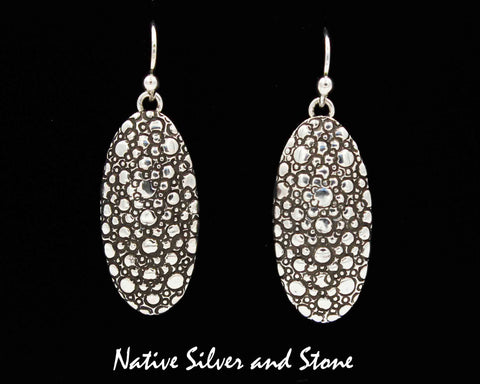 Native American Jewelry - Navajo<br>1-1/8" Earrings<br>Narrow Oval Lizard Skin Design