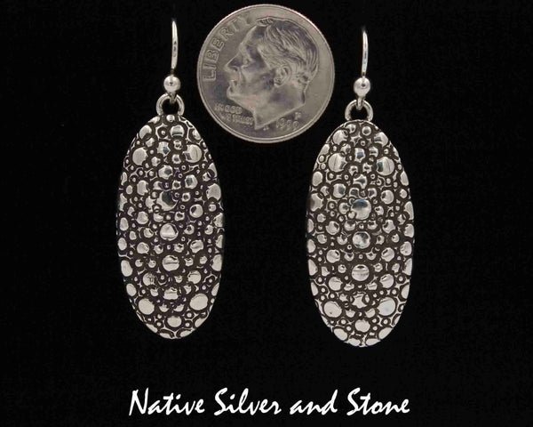 Native American Jewelry - Navajo<br>1-1/8" Earrings<br>Narrow Oval Lizard Skin Design