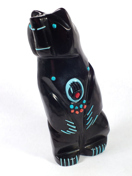 Z Bear-Standing Inlaid<br>Zuni Fetish Carving<br>Michael Laweka<br>Jet, Turquoise, & Coral