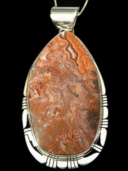 Z Phillip Sanchez,  San Felipe Pueblo<br>2-3/8" Pendant <br>Lace Agate with Druzy<br>Sawcut Accents<br>Sterling Silver
