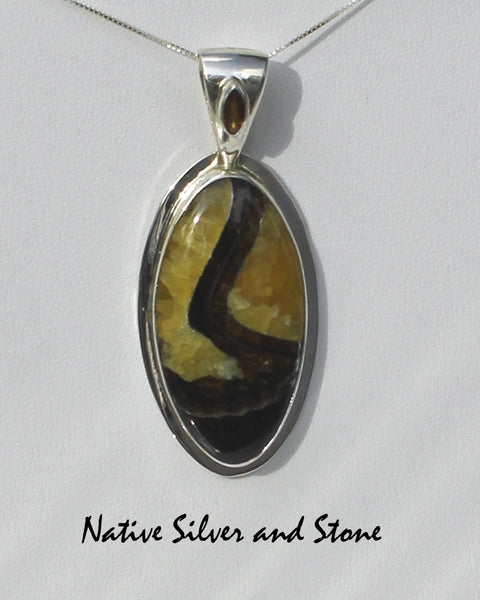 Z Paul Livingston - Navajo<br>Pendant<br>Simbircite/Simbercite<br>Large Long Oval<br>Sterling Silver Perimeter