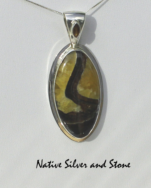 Z Paul Livingston - Navajo<br>Pendant<br>Simbircite/Simbercite<br>Large Long Oval<br>Sterling Silver Perimeter