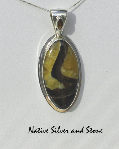 Z Paul Livingston - Navajo<br>Pendant<br>Simbircite/Simbercite<br>Large Long Oval<br>Sterling Silver Perimeter