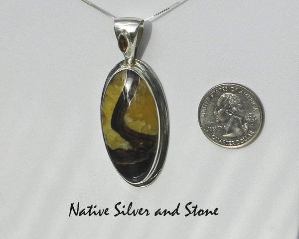 Z Paul Livingston - Navajo<br>Pendant<br>Simbircite/Simbercite<br>Large Long Oval<br>Sterling Silver Perimeter