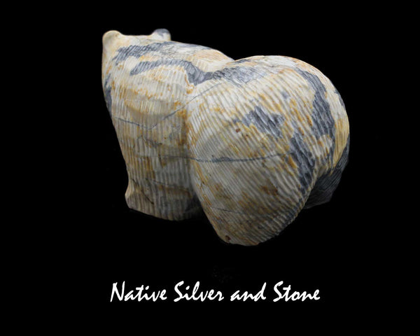 Z Bear on Fours<br>Zuni Fetish Carving<br>Paulette & Farlan Quam <br>Picasso Marble<br>Medium-Large