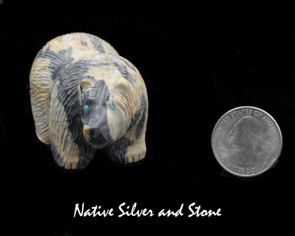 Z Bear on Fours<br>Zuni Fetish Carving<br>Paulette & Farlan Quam <br>Picasso Marble<br>Medium-Large