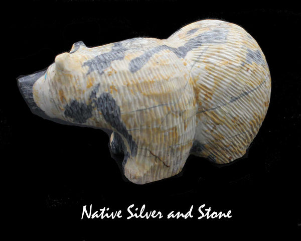 Z Bear on Fours<br>Zuni Fetish Carving<br>Paulette & Farlan Quam <br>Picasso Marble<br>Medium-Large