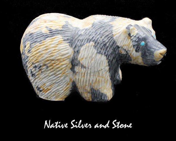 Z Bear on Fours<br>Zuni Fetish Carving<br>Paulette & Farlan Quam <br>Picasso Marble<br>Medium-Large