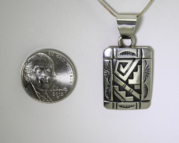 Z Peter Nelson - Navajo<br>Pendant - Sterling Silver Overlay<br>Rectangle with Stamping<br>with 18" Silver Snake Chain