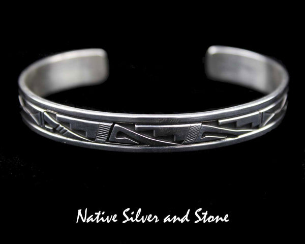 Z Peter Nelson - Navajo<br>3/8" Bracelet Cuff<br>Oxidized Overlay& Stamping<br>Sterling Silver<br>Size 6-7/8 (Medium-Large)