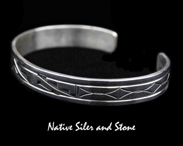 Z Peter Nelson - Navajo<br>3/8" Bracelet Cuff<br>Oxidized Overlay& Stamping<br>Sterling Silver<br>Size 6-7/8 (Medium-Large)