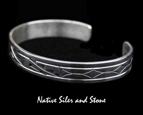 Z Peter Nelson - Navajo<br>3/8" Bracelet Cuff<br>Oxidized Overlay& Stamping<br>Sterling Silver<br>Size 6-7/8 (Medium-Large)
